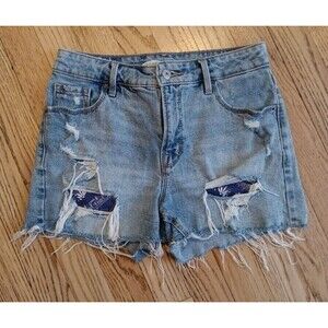High Rise Secret Slim Pockets Women's Size 0 Ripped Patchwork Short Denim Shorts